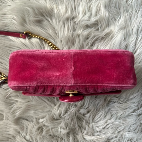 GUCCI Velvet Matelasse Small GG Marmont Shoulder Bag Crossbody Pink - Picture 8 of 17
